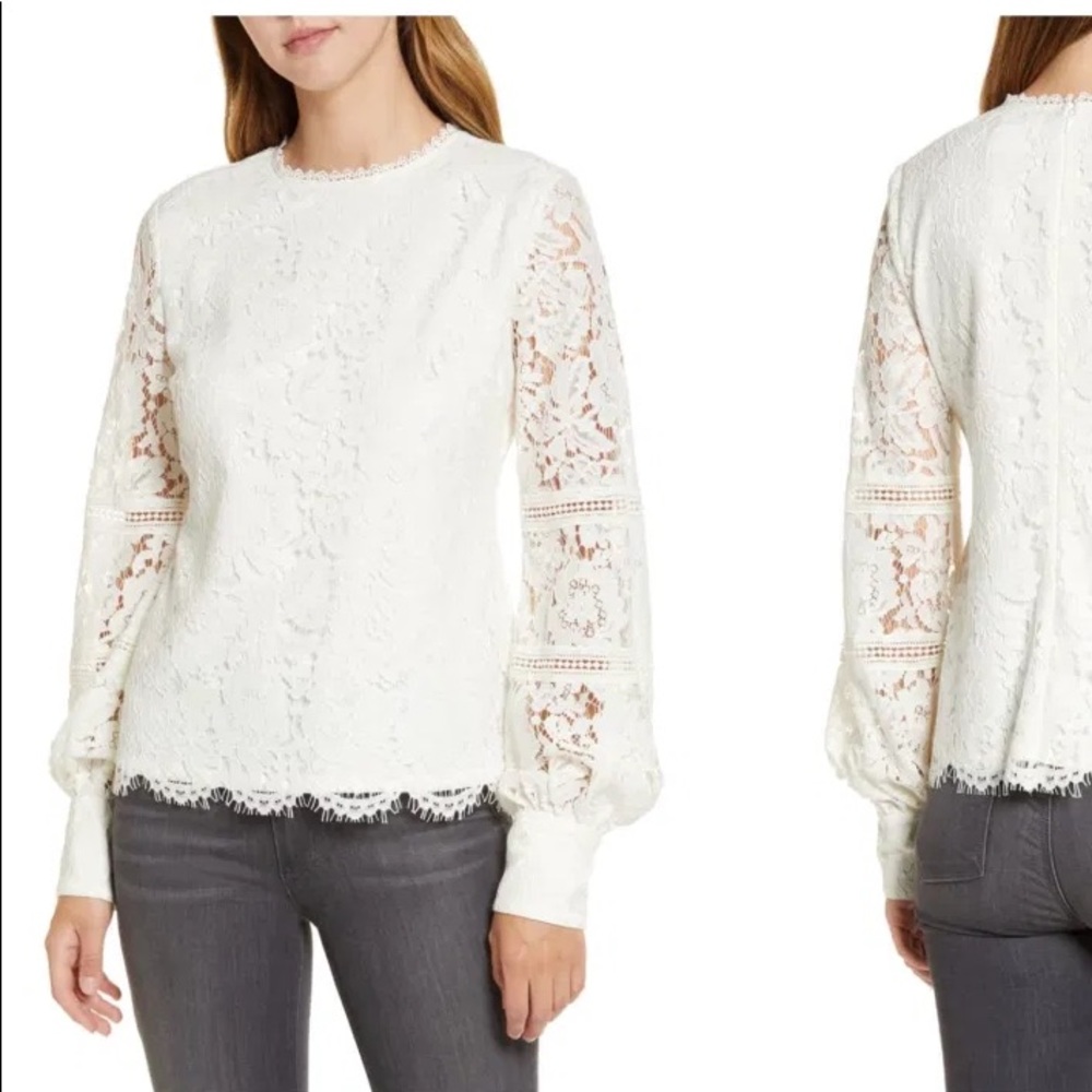 Rachel Parcell bishop sleeve scalloped lace top